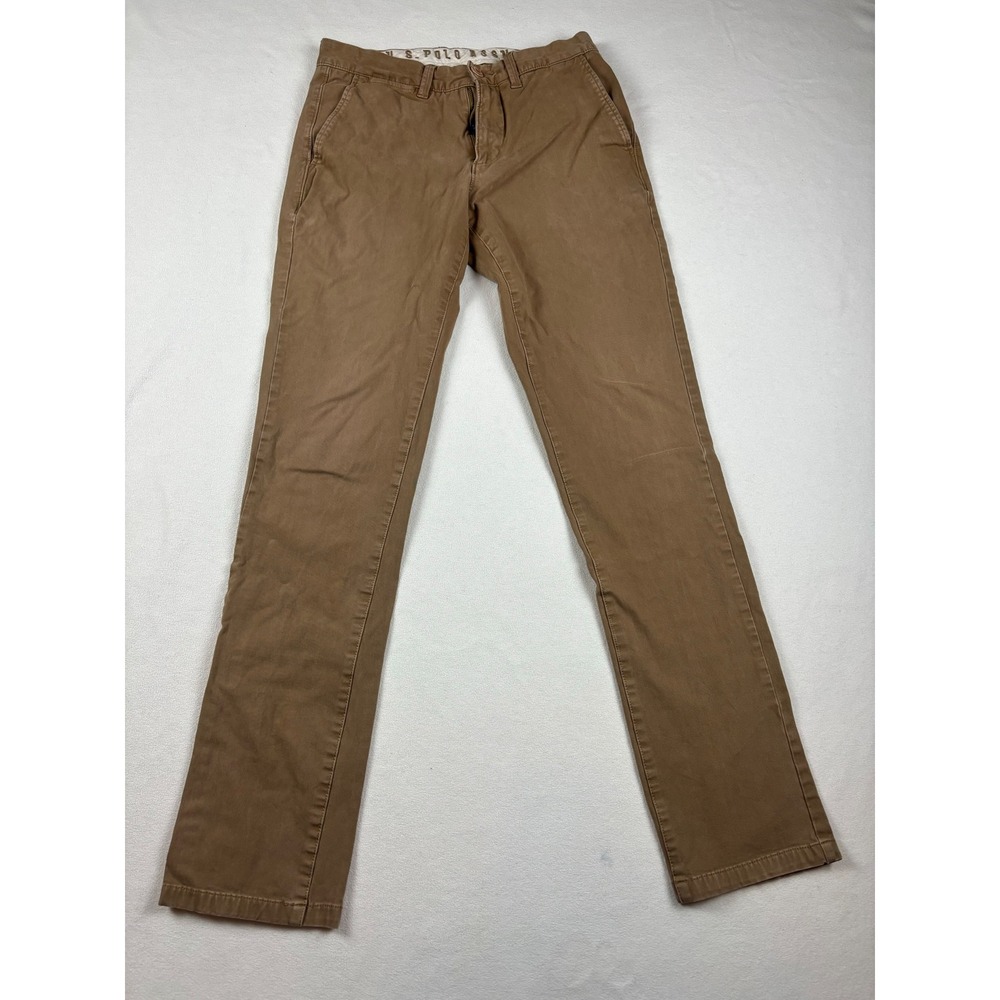 US Polo Assn Mens Chino Pants Brown Tan Straight Leg Cotton Lycra Size 30x32